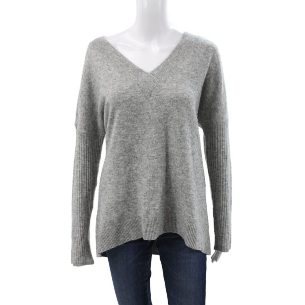Hatch Womens V-Neck Pullover Sweater Gray Long Sleeve Size 3